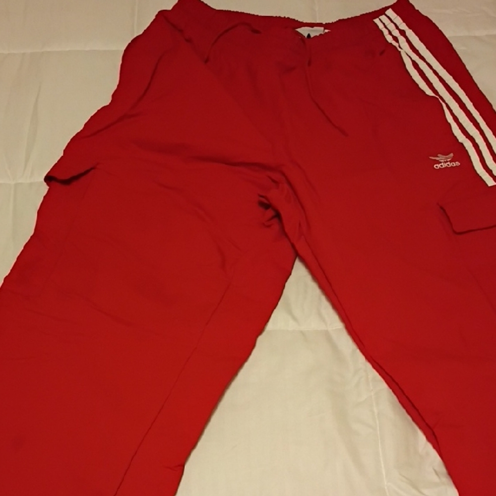 adidas Red Jogger Pants with White Three-Stripes